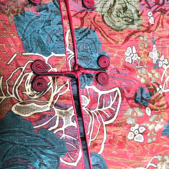 Asian Style Floral Jacket Size M/L /Oriental /Bohemian Brocade Button - Picture 7 of 12